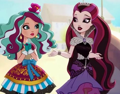 Raven Queen and Madeline Hatter Maddie Hatter And Raven Queen, Madeline Hatter And Raven Queen, Raven Queen X Madeline Hatter, Mythology Goddesses, Maddie Hatter, High Drawings, Madeline Hatter, Animation Characters, Raven Queen