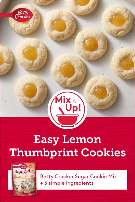 Thanks to Betty Crocker sugar cookie mix, you're a mere four ingredients away from the springiest cookies you could ever want! Betty Crocker Sugar Cookie, Lemon Thumbprint Cookies, Betty Crocker Sugar Cookie Mix, Betty Crocker Cookie Mix, Fun Bars, Betty Crocker Cookies, Betty Crocker Sugar Cookies, Butterscotch Bars, Strawberry Sangria