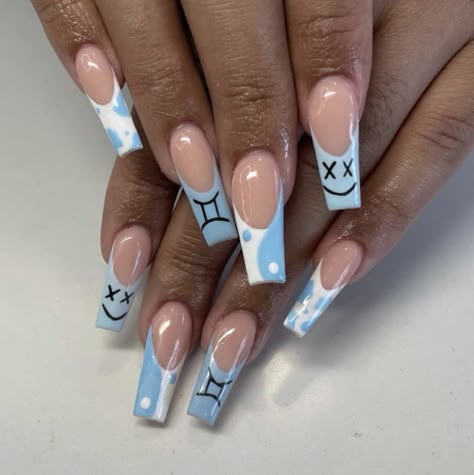 Sagittarius Nails Designs Acrylic, Aquarius Nails Acrylic, Sagittarius Nails Designs, Pisces Nails Designs, Sagittarius Nails, Birthday Nail, Long Acrylic Nail, Hippie Nails, Long Acrylic Nail Designs