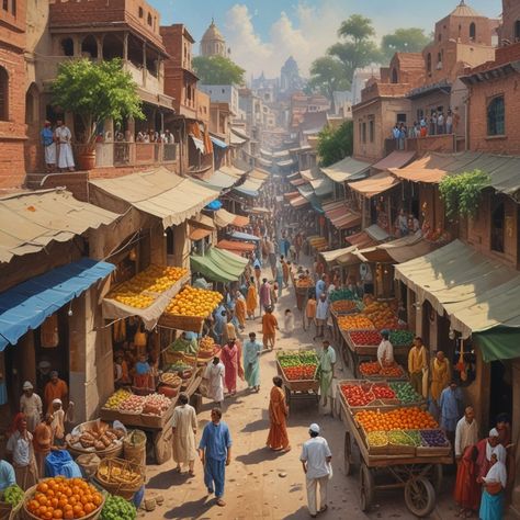 Indian Village Market Place Painting   #indian, #village, #marketplace, #painting, Indian City Painting, Indian Market Illustration, Market Art Drawing, Indian Street Illustration, Indian Market Aesthetic, Village Market Scene Drawing, Marketplace Illustration, Indian Village Painting, Indian Village Aesthetic