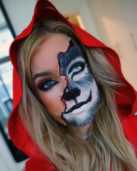 Caperucita lobo Red Riding Hood Makeup, Mermaid Costume Makeup, Impressive Makeup, Little Red Riding Hood Halloween, Wolf Makeup, Halloween Make-up Looks, Creepy Halloween Makeup, Cute Halloween Makeup, Red Riding Hood Costume