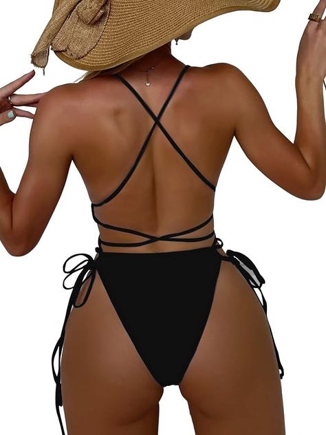 SHENHE Women's Deep V Neck Criss Cross Backless One Piece Bathing Suit Monokini Swimsuit Black at Amazon Women’s Clothing store High Cut One Piece Swimsuit, Monokini Swimsuit, Sarong Skirt, Monokini Swimsuits, One Piece Bathing Suit, Kimono Cardigan, One Piece Swim, Swimsuit Cover Ups, One Piece For Women