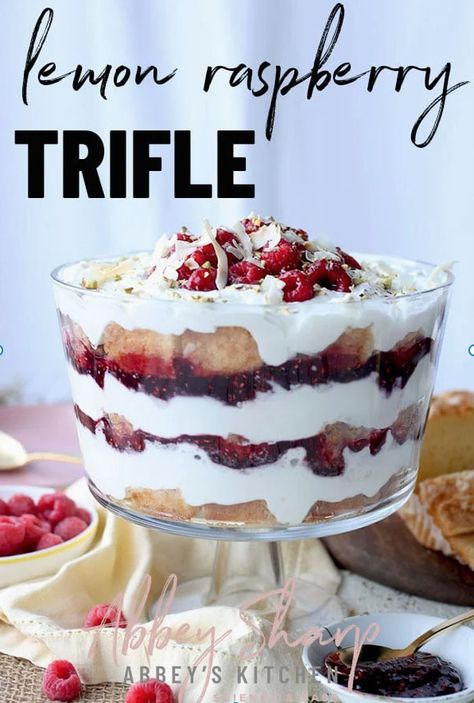 Here's why I like this Lemon Berry Trifle. It's no-bake, nutritious and looks super fancy. People will think you spent hours making this trifle and trust me, it's the easiest tastiest dish to pull off. #abbeyskitchen #glutenfreetrifle #christmasglutenfreetrifle #easyglutenfreetrifle #glutenfreetriflerecipe Lemon Trifle Recipes, Whipped Pudding, Holiday Trifle, Lemon Trifle, Gluten Free Lemon Cake, Lemon Raspberry Cupcakes, Easy Trifle, Raspberry Trifle, Healthy Dessert Recipes Easy