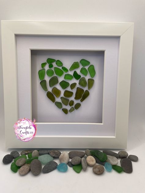 Excited to share this item from my #etsy shop: Sea glass heart, glass heart, pebble art, sea glass framed heart, pebble art heart small Sea Glass Heart, Sea Glass Artwork, Fairy Tale Crafts, Sea Glass Art Diy, Sea Glass Art Projects, Glass Shards, Glass Art Projects, Shadow Box Art, Pebble Pictures