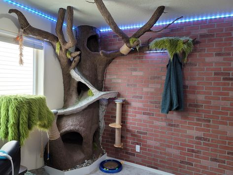 Cat Tree, Tower, Pet Furniture, Custom Office, Brick Accent Wall, Animal Lovers Diy Cat Condo, Cat House Diy Cardboard, Cat Room Decor, Spoiled Cats, Cat Castle, Witchy House, Cat Hotel, Fairytale Decor, Cat Tree House