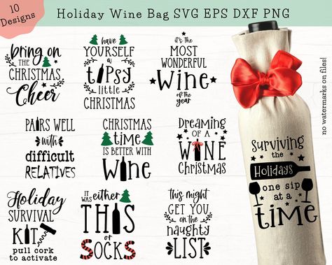 Christmas Wine Quotes, Wine Bag Svg, Holiday Wine Glasses, Christmas Wine Bags, Thanksgiving Wine, Wine Bottle Tags, Wine Svg, Wine Bags, Wine Gift Bag