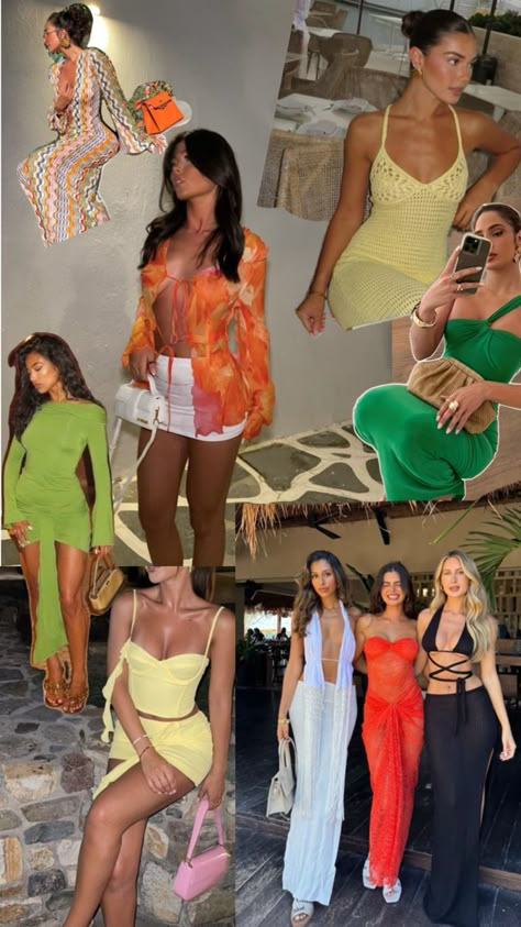 Beach Birthday Dinner Outfit, Jamaica Clothes, Mazatlan Outfits, Thai Outfits, Miami Vacation Outfits, Love Island Outfits, Colorful Bathing Suit, Tropical Outfits, Beach Trip Outfits