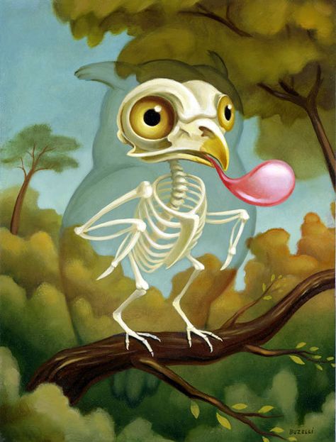 Chris Buzelli, Pop Surrealism Art, Pop Surrealism Lowbrow, Inexpensive Art, Brow Art, Skeleton Illustration, Surrealism Art, Lowbrow Art, Pop Surrealism