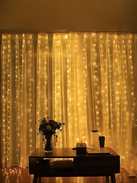 Yellow  Collar  Copper   Embellished   Lighting & Lamp Fairy Light Backdrops, Fairy Light Curtain, Fairy Night Light, Photo Booth Background, Backyard Shade, Lights For Bedroom, Light Backdrop, Curtain Lights, White Led Lights