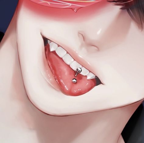 Mouth Tongue Reference, Anime Tongue Piercing, Tongue Piercing Drawing Reference, Tongue Drawing Anime, Anime Mouth Drawing Fangs, Anime Mouth Fangs, Tongue Out Pose Drawing, Lip Art Reference, How To Draw Tongue