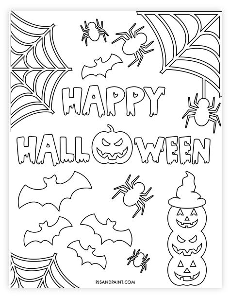 Happy Halloween Coloring Pages, Halloween Coloring Pages Free Printable, Free Printable Halloween Coloring Pages, Happy Halloween Cards, Halloween Coloring Pages Printable, Halloween Coloring Pages For Kids, Bat Coloring Pages, Colors For Toddlers, Spider Coloring Page