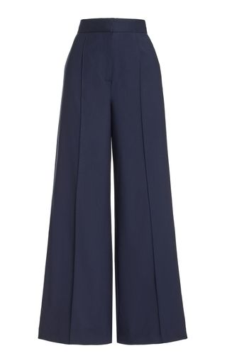 MODA OPERANDI: HEIRLOME High Waisted Trousers… High Waist Office Pants, Wide Leg High Waisted Trousers, Pants Trousers For Ladies, Blue Academia Aesthetic Outfit, Navy Blue Outfit Ideas, Navy Blue Pants Outfit, Light Blue Trousers, Trouser Ideas, Northern Attitude