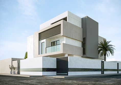 A-U Private villa in Riyadh on Behance Modern Bungalows, 3d Elevation Design, Building Elevations, Villa Exterior Design, Morden House, Modern Bungalow Exterior, Modern Bungalow House Design, 3d Elevation, Futuristic Home