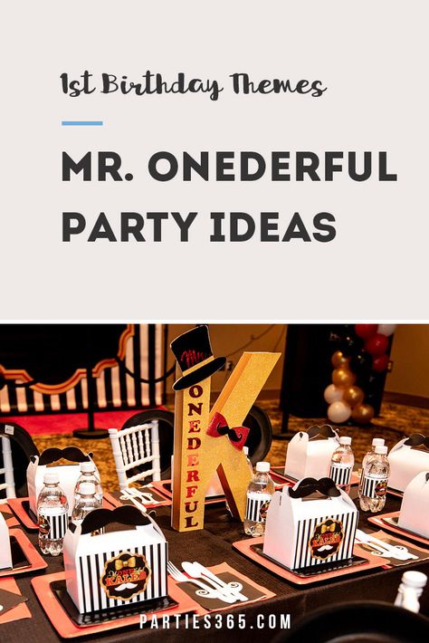 Mr Onederful Birthday Party Ideas, Gold First Birthday Party, Onederful Party, Birthday Desert, 1st Birthday Invitations Boy, Food Favors, Black And Gold Party, Kids Party Tables, First Birthday Party Ideas