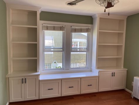 Window Built-In – Maryland Carpentry Bookshelves On Either Side Of Window, Wrap Around Built Ins, Built Ins Around A Window, Asymmetrical Built Ins, Built In Bookshelves Around Window, Built Ins Around Window, Window Desk, Built In Window Seat, Bookcase Ideas