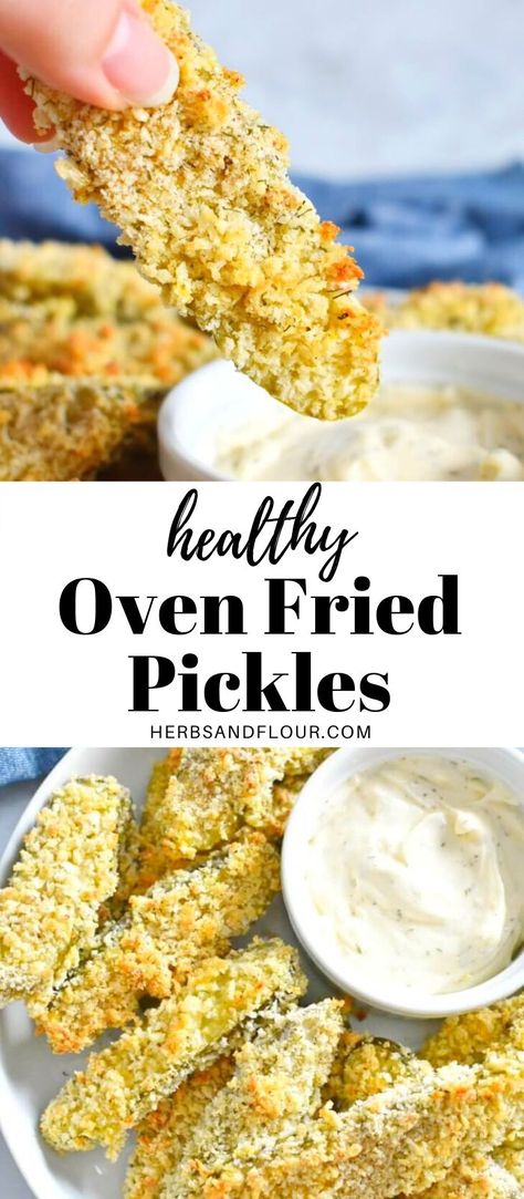 Breaded Pickles, Oven Fried Pickles, Baked Pickles, Fried Pickles Recipe, Healthy Savory Snacks, Easy To Make Appetizers, Oven Fried, Fried Pickles, Healthy Snacks Easy