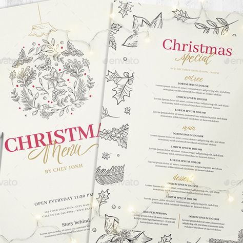 Christmas Menu with Holly Design Christmas Menu Design, Recipe Graphic, Christmas Menu Template, Menu Christmas, Xmas Menu, Menu Cover Design, Printable Menu Template, Off White Background, Christmas Graphic Design