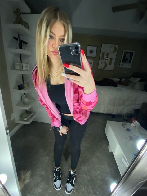 Bape jacket 
#pink
School outfit 
Bape 
Bape jacket 
Hype east 
Cute 
Girl Outfits With Pink Zip Up Hoodie, Bape Jacket Outfit, Bape Zip Up Hoodie Outfit, Pink Bape Hoodie Outfit, Bape Hoodie Outfit, Pink Bape Hoodie, Bape Hoodie Woman, Pink Bape Jacket, Bape Pink Camo Hoodie