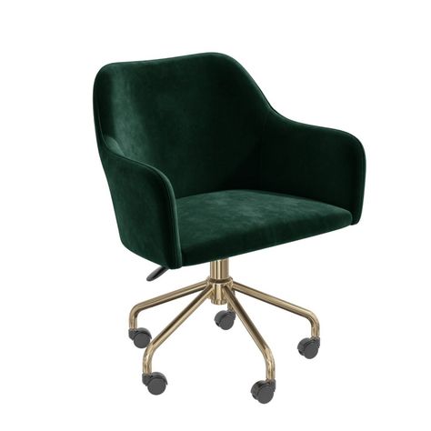 Dark Green Office Chair, Dark Green Office, Green Home Office, Green Home Offices, Long Pendant Lights, Black Drawer Handles, Velvet Office Chair, Modern Home Offices, Green Desk