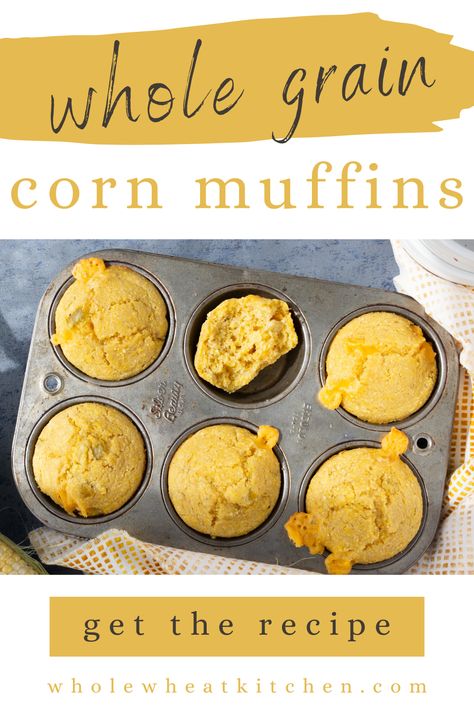 These whole grain corn muffins are a wholesome and tasty option for any meal! Made with whole grains, they have a deliciously hearty texture and a touch of natural sweetness. Great for breakfast or as a side to your favorite dishes. Green Chili Corn, Cornbread Biscuits, Yeast Bread Rolls, Homemade Honey Butter, Flour Biscuits, Bread Rolls Recipe, Wheat Recipes, Bbq Sides, Corn Muffins