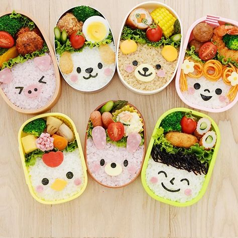 2/3/4Pcs Bento Decoration Rice Ball Molds Seaweed Cutter Cartoon Kitchen Gadgets Embossing Device Kotak Bento, Bento Box Lunch For Kids, Bento Box Recipes, Bento Kids, Lunch Box Idea, Cute Bento Boxes, Japanese Food Bento, Kawaii Bento, Food Art For Kids