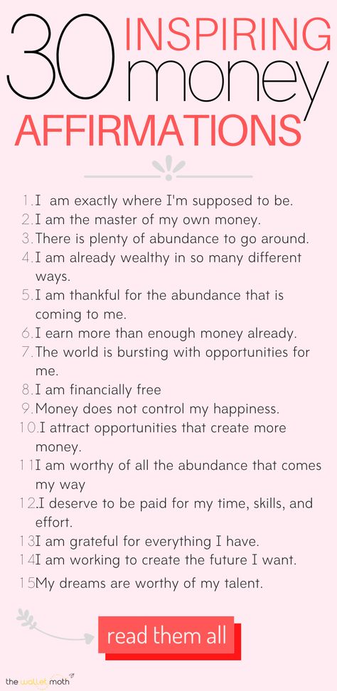 Money affirmations to attract more wealth and abundance into your life. This powerful visualization tool can totally transform your mindset and approach to spending, making money, and budgeting. Choose a few of these financial affirmations to repeat every day and see how your money mindset changes. Money Making Affirmations, Affirmation For Financial Abundance, Manifestations Technique, Financial Abundance Affirmations, Taurus Witch, Things To Manifest, Money Visualization, Visualization Affirmations, Financial Affirmations