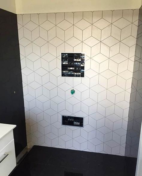 Rhombus Bathroom Tile, Rhombus Tile Backsplash, Rhombus Tile, Master Bath Tile, Patterned Floor Tiles, Bathroom Shower Tile, Tile Inspiration, Upstairs Bathrooms, Bathroom Wall Tile