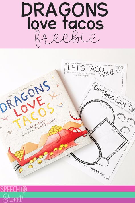 Dragons Love Tacos by Adam Rubin is such a great  book to use in speech-language therapy! This blog post also features a freebie! The freebies address sequencing (beginning, middle, and end) and a writing sheet for students to talk about their favorite part! This book can address cause & effect, describing, and more! #speechtherapy #languagetherapy Speech Crafts, Dragons Love Tacos, Speech Therapy Resources, Speech Activities, Library Lessons, Book Companion, Speech Language Therapy, Therapy Tools, Speech Language Pathology