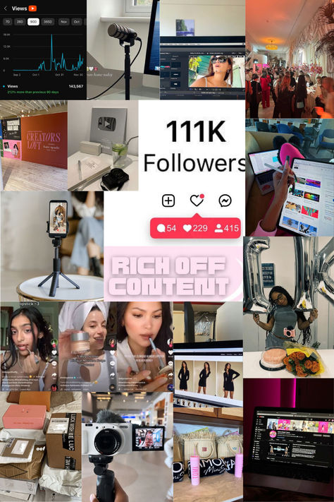 Influencer Vision Board 2024 #influencer #influencervisionboard #visionboard #2024visionboard #vision #2024 #2024influencer #youtuber #youtubeinfluencer #tiktok influencer #instagraminfluencer #10kfollowers Tik Tok Influencer Vision Board, Tiktok Famous Aesthetic Vision Board, Influencer Astethic, Tiktok Followers Aesthetic Vision Board, Content Creation Vision Board, Youtuber Aesthetic Vision Board, Content Creator Branding, Youtube Vision Board Aesthetic, Dream Lifestyle Vision Board