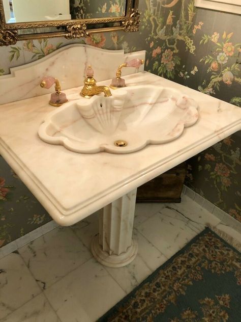 Shell Sink, Sherle Wagner, Marble Pedestal, Vintage Room Decor, Pedestal Sink, Vintage Room, Home Bathroom, Bathroom Sinks, Dream House Interior