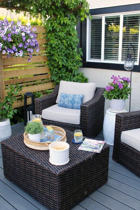 Summer patio decorating ideas. Love this patio furniture! #summerdecorating #patiodesign #patiodecor #patiofurniture #outdoorliving Gabled Pergola, Summer Patio Decor, Summer Patio, Diy Outdoor Decor, Patio Decorating Ideas On A Budget, Wicker Patio Furniture, Pergola Kits, Pergola Plans, Patio Decorating Ideas