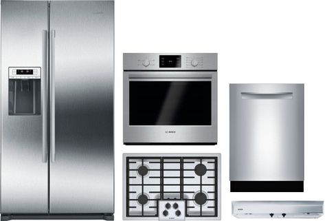 Bosch BORECTWODWRH171 5 Piece Kitchen Appliances Package with Side-by-Side Refrigerator and Dishwasher in Stainless Steel Bosch Kitchen, Over The Range Microwave, Bosch Appliances, Smart Refrigerator, Kitchen Aid Appliances, Electric Wall Oven, Kitchen Appliance Packages, Side By Side Refrigerator, Range Microwave