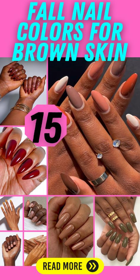 Neutral Nails On Brown Skin, Pretty Nail Colors For Dark Skin, Fall Nail Colors Brown Skin, Best Nail Colors For Brown Skin, Oval Nails Fall Colors, Fall Nails For Dark Skin Tone, Nail Color For Medium Skin Tone, Brown Colored Nails, Fall Nails For Brown Skin