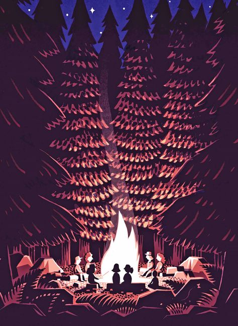 Summer Camp Illustration, Jon Mcnaught, Imaginative Illustration, American Summer Camp, Chiswick Park, Camping Cartoon, Camping Illustration, Summer Camp Aesthetic, Dutch Uncle