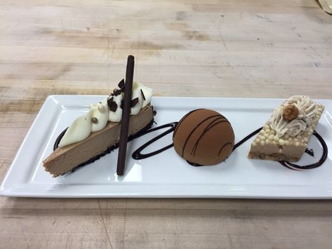 Today is Especially Delicious : 9 Months of Plated Desserts... just a few Chocolate Mousse Dome, Raspberry Creme Brulee, Dessert Trio, Peach Mousse, Trio Of Desserts, Vanilla Bean Cheesecake, Plating Ideas, Plated Dessert, Chocolate Truffle Cake