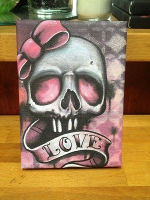 girly paintings canvas | Girly Love Skull Canvas Painting Print Tattoo Art Graffiti Art Lowbrow ... Skull Canvas Painting, Girly Skull Tattoos, Girly Skull, Skull Love, Skull Pictures, Sugar Skull Tattoos, Skull Painting, Sugar Skull Art, Skull Artwork