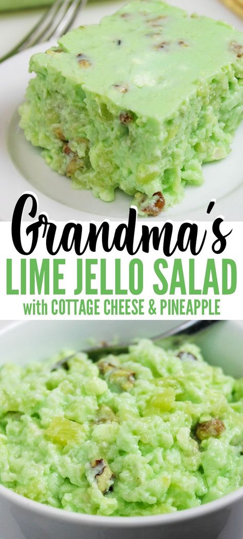 Lime Green Jello Salad, Cottage Cheese Jello Salad, Cottage Cheese Pineapple, Lime Jello Salad, Green Jello Salad, Recipe With Cottage Cheese, Lime Jello Salads, Salad Macaroni, Congealed Salad