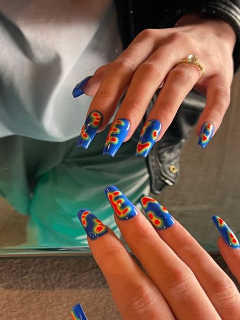 Crazy Design Nails, Heat Map Nails, Heat Nails, Crazy Acrylic Nails, Map Nails, Spring Nails Art, Heat Map, Art At Home, Home 2023