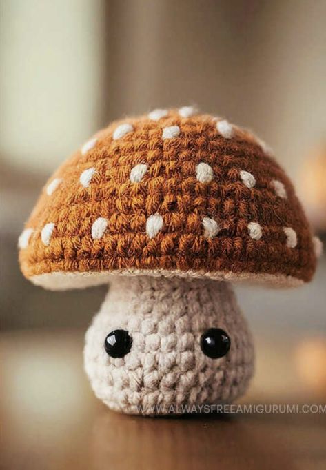 Mini Mushroom Amigurumi Free Pattern, Crochet Mushroom Pattern Free Tutorials, Amigurumi Free Pattern Mushroom, Free Crochet Patterns For Mushrooms, Mushroom Amigurumi Pattern, Cute Mushroom Crochet Pattern Free, Crochet Cute Mushroom, Mini Yarn Crochet, Crochet Mini Mushroom Free Pattern