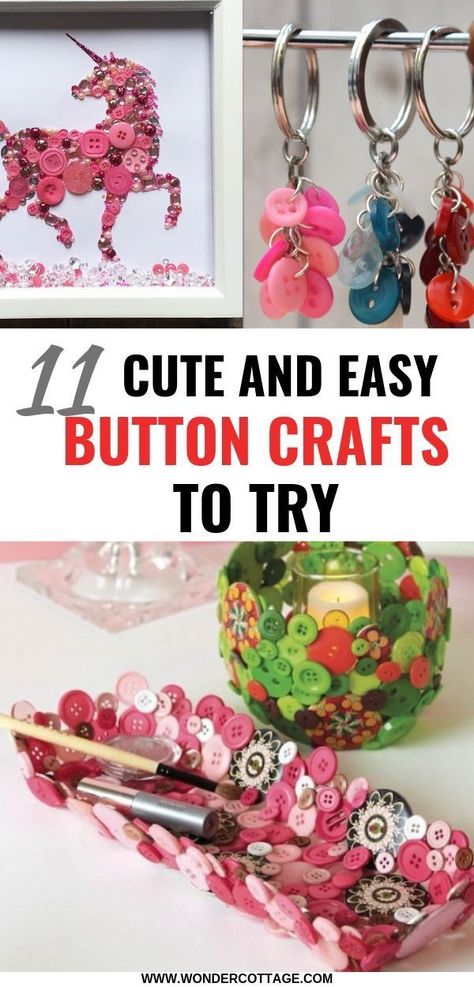 11 Cute Button Crafts To Try Button Flowers On Canvas, Easy Button Crafts, Button Crafts To Sell, Button Crafts For Adults, Unusual Crafts, Button Crafts For Kids, Button Art On Canvas, Diy Button Crafts, Button Projects