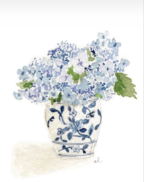 Hydrangea Blue, Hydrangea Painting, Paint And Sip, Coastal Style, Hydrangea, Vase, Paint, Drawings, Blue