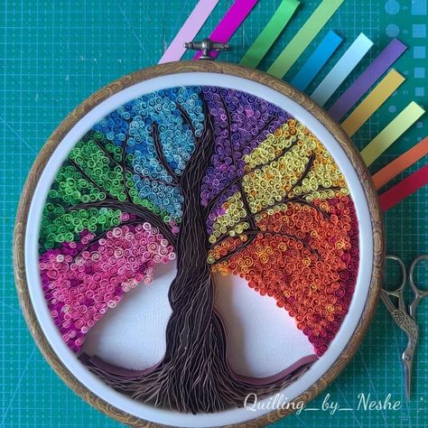 Quilling Portrait, Paper Tapestry, Quilled Tree, Quilling Birthday Cards, Diy Quilling Crafts, Quilling Projects, Rainbow Accessories, Paper Quilling For Beginners, Paper Quilling Cards