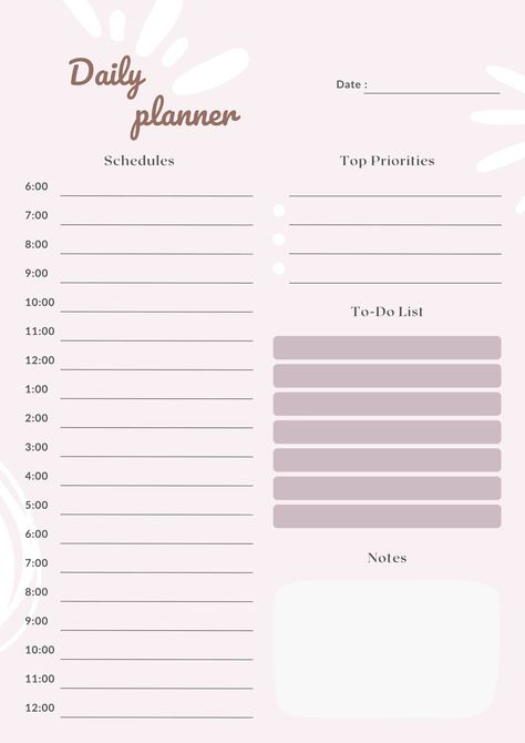 24 Hour Daily Planner Printable, Hourly Plann Hourly Study Planner Printable, Daily Planner With Time Slots, Hourly Planner Printable Free, Cna Essentials, Planing Day, Day Planner Ideas, Work Day Schedule, Time Blocking Template, Pink Daily Planner