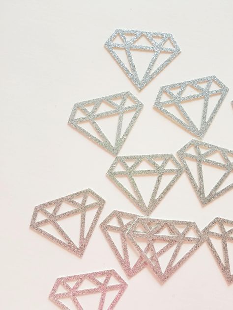 "Diamonds are a girl's best friend and whether you're a Blush Bride to Be or a Miss to Mrs kind of Bride we've got Bridal Shower Decor for you. Diamond Confetti is a hit at your Vegas Bachelorette Party for a Rose All Day Bachelorette Theme and Engagement Party Decorations. Diamonds are also beautiful if you're looking for 30th Birthday Ideas! Because you're worth it!  Find so much more for your Diamond Theme and Bridal Shower Ideas in our shop too.  #AMOUNT Select FINISH from the drop down menu #SIZE  2\" wide #MIX COLORS You can absolutely get a mix of colors. Just leave us a breakdown in the Notes to Seller before Checkout.  #PRODUCTION TIME Currently, 4-5 Business Days to make and then ship.  #SHIPPING TIME Based on what you purchase in your cart at checkout 2-9 Days = Standard | 2-3 D Engagement Confetti, 30th Birthday Ideas, Diamond Theme, Bachelorette Theme, Vegas Bachelorette Party, You're Worth It, 30th Birthday Decorations, Miss To Mrs, Vegas Bachelorette