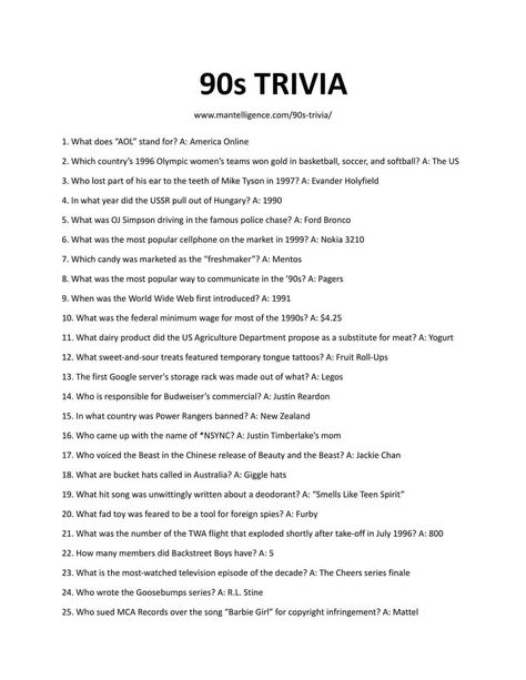 1990s Trivia Questions, Work Trivia Games, Pop Culture Trivia Questions And Answers, 90s Trivia Questions And Answers, Adult Trivia Questions And Answers, Trivia Night Ideas, Diy Trivia Game, Trivia Night Theme Ideas, Trivia Questions And Answers For Adults