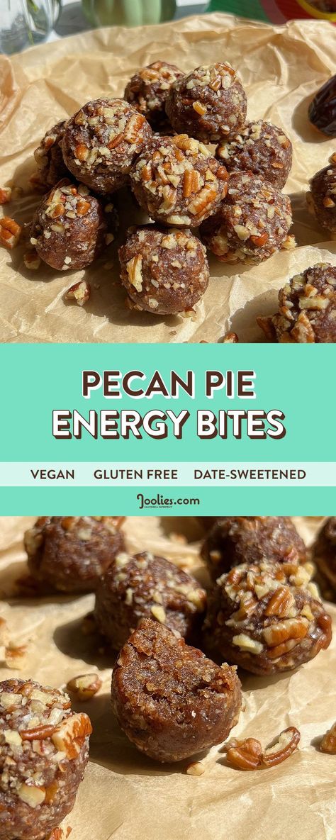 Pecan Pie Energy Bites Low Glycemic Sweeteners, Cookie Bites, Post Workout Snacks, Easy No Bake, Energy Foods, Medjool Dates, On The Go Snacks, Energy Bites, Fall Treats