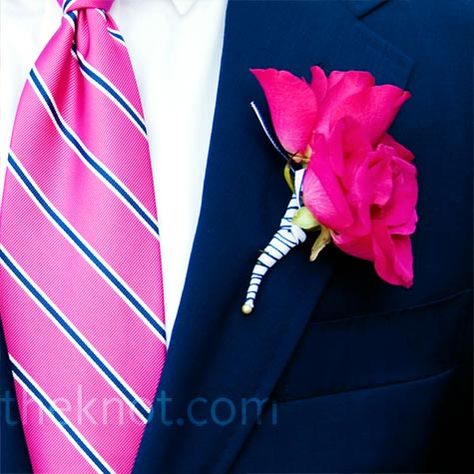 Pink Boutonniere, Navy Suits, Magenta Wedding, Fuchsia Wedding, Hot Pink Weddings, Rose Boutonniere, Pink Wedding Theme, Blue Wedding Flowers, Garden Rose