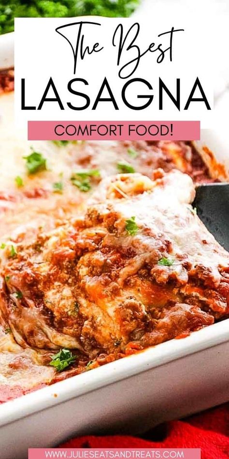 This homemade lasagna recipe is my Mom's recipe so you know it's delicious! Plus, it's quick and easy with an amazing flavor. It's full of ground beef, onion, spices, cottage cheese and Mozzarella cheese. It's been passed through our family and is still our go-to recipe. It will become that weathered, tattered recipe card that your family will smile when they see. Small Lasagna Recipe, Best Homemade Lasagna, Homemade Lasagna Recipe, Lasagna With Cottage Cheese, Homemade Lasagna Recipes, The Best Lasagna, Best Lasagna, Best Lasagna Recipe, Lasagna Recipes