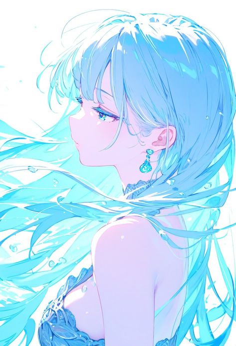 Anime Hair Blowing In The Wind, Anime Blue Hair Woman, Anime Blue Hair, Anime Girlies, Blue Anime, Concept Art Drawing, Art Drawings For Kids, Cool Anime Pictures, Anime Character Drawing