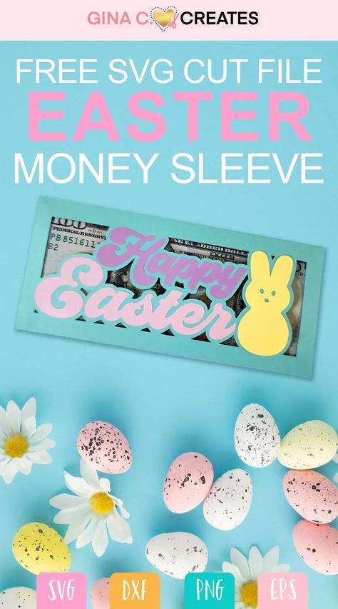 Happy Easter Free SVG, Money Sleeve SVG, Cricut money card svg Easter Gift Card Holder, Cricut Scoring Stylus, Sleeve Svg, Sublimation Gifts, Cricut Svg Files Free, Money Holder, Gift Post, Money Cards, Cricut Cards